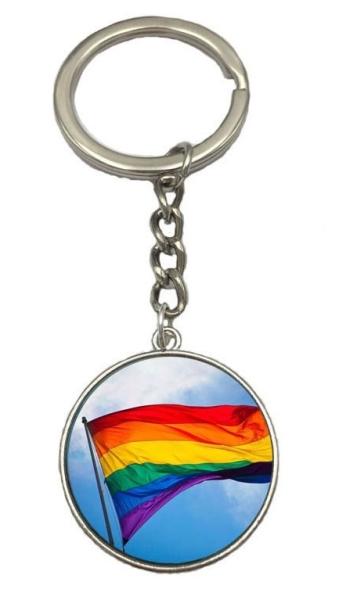 Schlüsselanhänger Regenbogen-Fahne rund